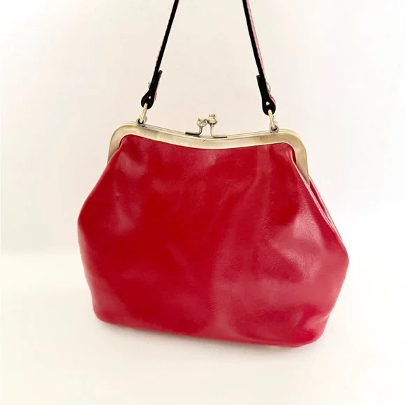 Patricia Nash Laureana Kisslock Small Satchel Bag Red Leather Top Handle Chain - Picture 7 of 10